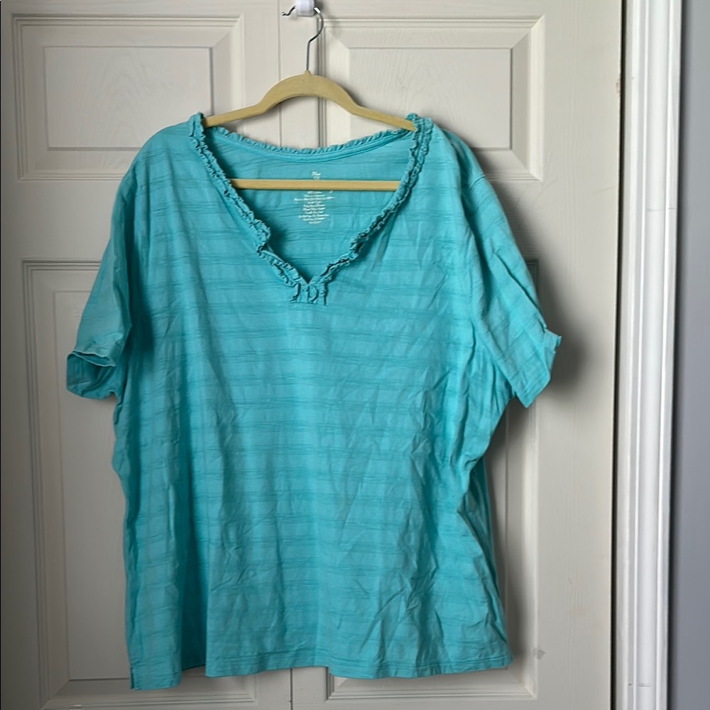 Coral Bay Blue Ruffled Short Sleeve Tee size 3X
